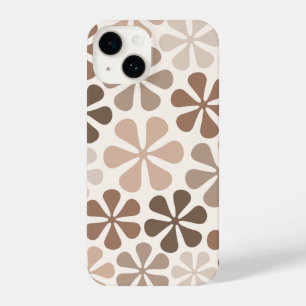 Coque Pour iPhone 14 Fleurs Abstraites (B) Crème Brown de Taupe