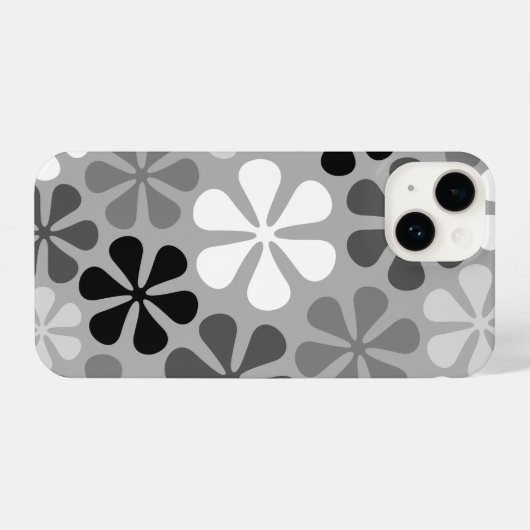 Coque Pour iPhone 14 Fleurs Abstraites Gris noir blanc (Verso Horizontal)
