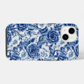 Coque Pour iPhone 14 Fleurs Bleu Indigo (Verso Horizontal)