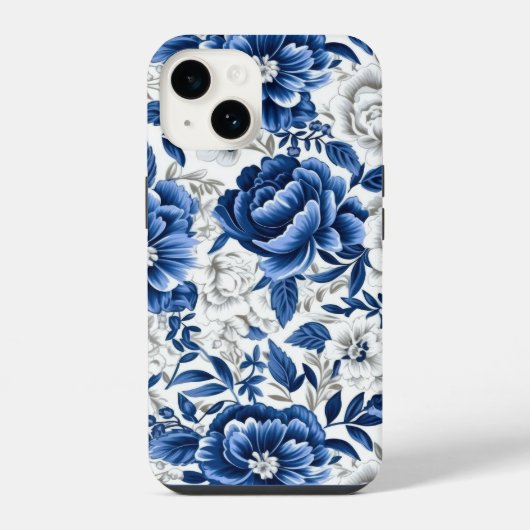 Coque Pour iPhone 14 Fleurs Bleu Indigo (Verso)