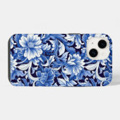 Coque Pour iPhone 14 Fleurs Bleu Indigo (Verso Horizontal)