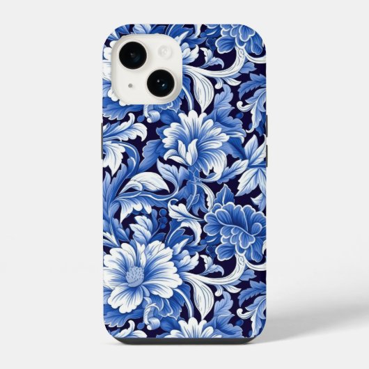 Coque Pour iPhone 14 Fleurs Bleu Indigo (Verso)