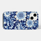 Coque Pour iPhone 14 Fleurs Bleu Indigo (Verso Horizontal)
