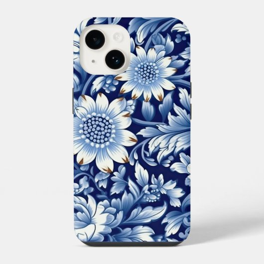 Coque Pour iPhone 14 Fleurs Bleu Indigo (Verso)