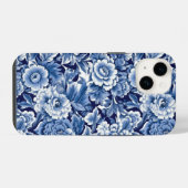 Coque Pour iPhone 14 Fleurs Bleu Indigo (Verso Horizontal)