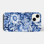 Coque Pour iPhone 14 Fleurs Bleu Indigo (Verso Horizontal)