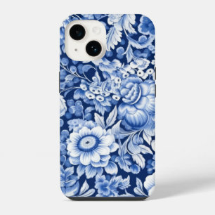 Coque Pour iPhone 14 Fleurs Bleu Indigo