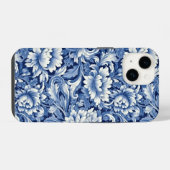Coque Pour iPhone 14 Fleurs Bleu Indigo (Verso Horizontal)