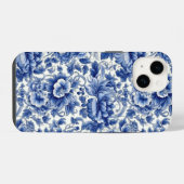 Coque Pour iPhone 14 Fleurs Bleu Indigo (Verso Horizontal)