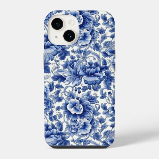 Coque Pour iPhone 14 Fleurs Bleu Indigo (Verso)