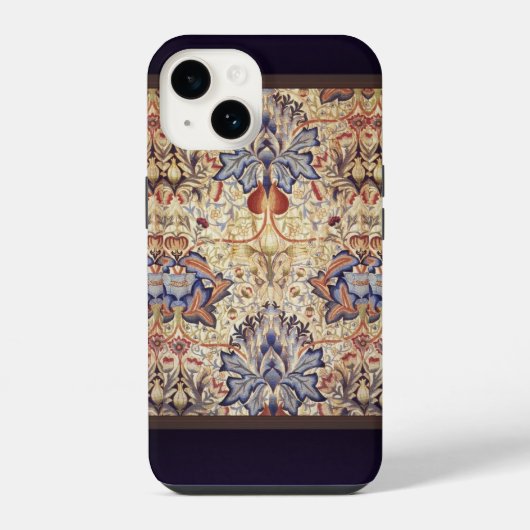 Coque Pour iPhone 14 Fleurs Bleues Et Dorées  (Verso)