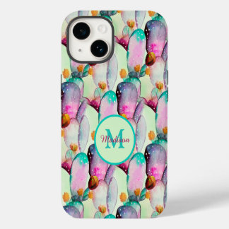 Coque Pour iPhone 14 Fleurs de figuier de Barbarie à l'aquarelle monogr