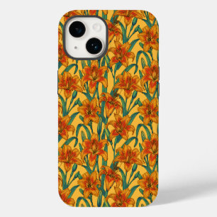 Coque Pour iPhone 14 Fleurs de hémérocalle fauve, bleues et jaunes