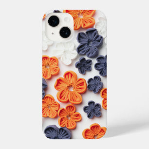Coque Pour iPhone 14 Fleurs en tissu cousu à la main printemps orange b