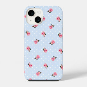 Coque Pour iPhone 14 Fleurs et points bleus vintage