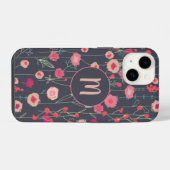 Coque Pour iPhone 14 Fleurs monogramme noir rose (Verso Horizontal)