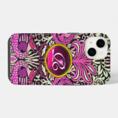 COQUE POUR iPhone 14 FLEURS, PEACOCKS ET DRAGONS GEM STONE MONOGRAM (Verso Horizontal)