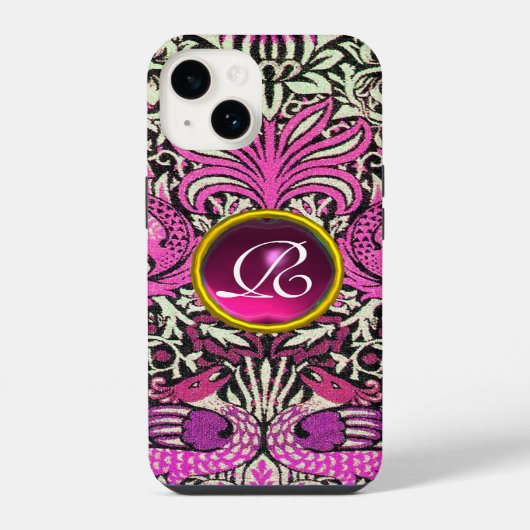 COQUE POUR iPhone 14 FLEURS, PEACOCKS ET DRAGONS GEM STONE MONOGRAM (Verso)