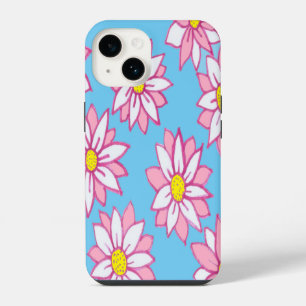 Coque Pour iPhone 14 Fleurs rose blanc et bleu