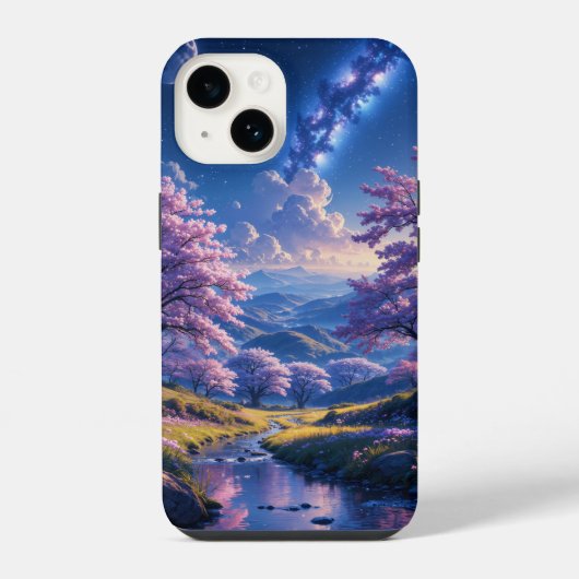 Coque Pour iPhone 14 Fleurs sous un ciel étoilé (Verso)