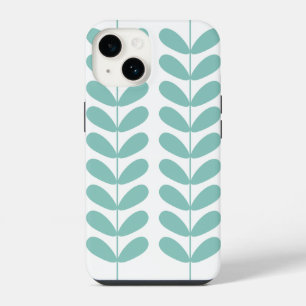 Coque Pour iPhone 14 Fleurs Turquoise Rétro Moderne du Milieu du Siècle