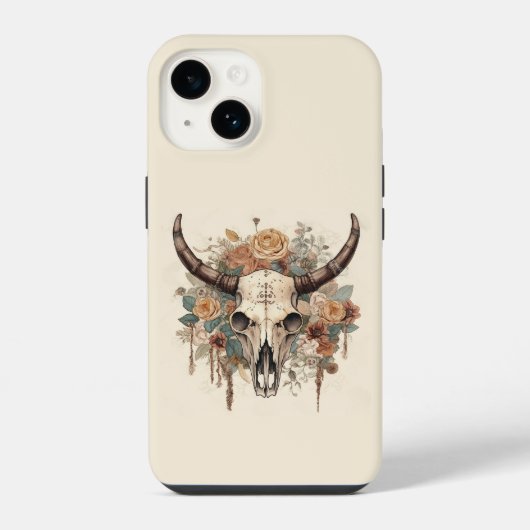 Coque Pour iPhone 14 Flore du crâne du Boho occidental (Verso)