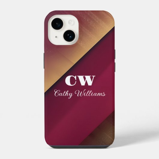 Coque Pour iPhone 14 Fond bordeaux et or (Verso)