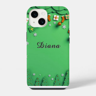 Coque Pour iPhone 14 Fond de Noël vert avec flocons de neige