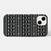 Coque Pour iPhone 14 Formes aztèques Motif blanc gris noir (Verso Horizontal)