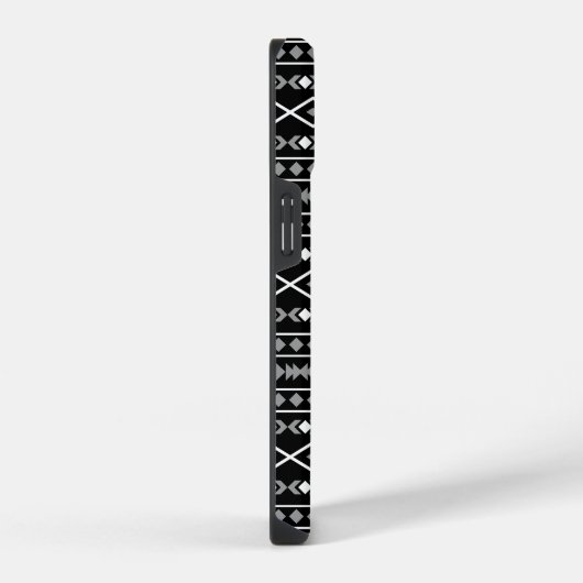 Coque Pour iPhone 14 Formes aztèques Motif blanc gris noir (Côté droit)