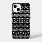 Coque Pour iPhone 14 Formes aztèques Motif blanc gris noir (Verso)