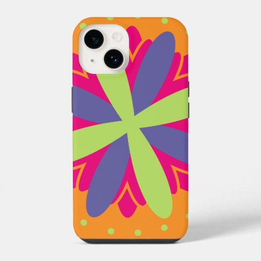 Coque Pour iPhone 14 Formes florales orange vibrant (Verso)