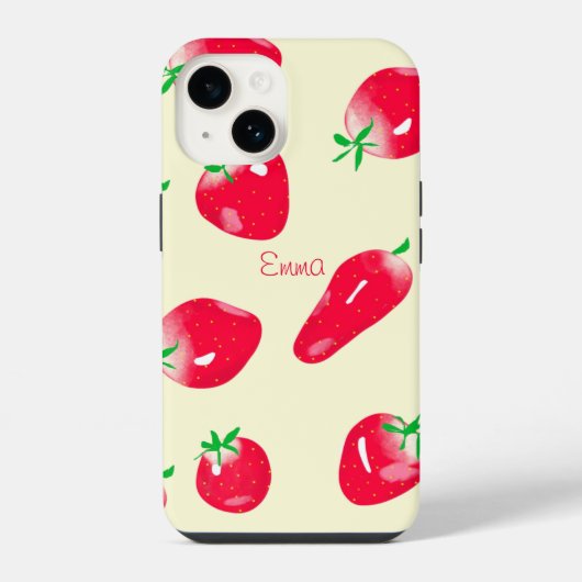 Coque Pour iPhone 14 Fraises rouges juteuses (Beige) (Verso)