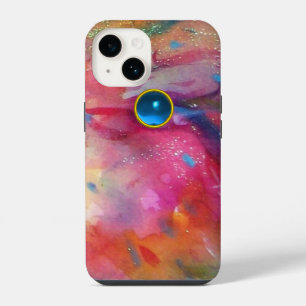 Coque Pour iPhone 14 FUCHSIA ROSE ABSTRAIT Saphir Bleu Gemme