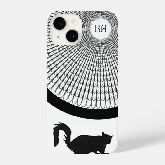 Coque Pour iPhone 14 Fun Script noir et blanc Monogramme Chat (Verso)