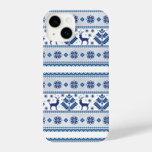 Coque Pour iPhone 14 Fun Vintage Blue Christmas Sweat Motif