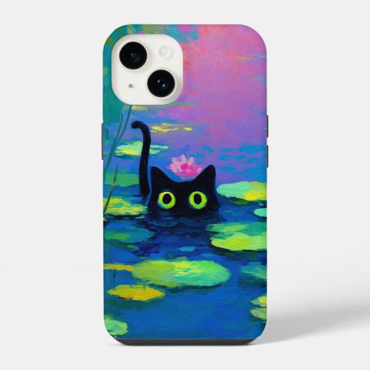 Coque Pour iPhone 14 Funny Chat noir nager dans l'étang | L'art bizarre (Verso)