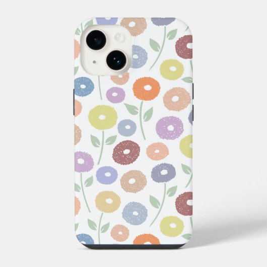 Coque Pour iPhone 14 Fuzzy Flower Rpt Pattern Pastels on White (Verso)