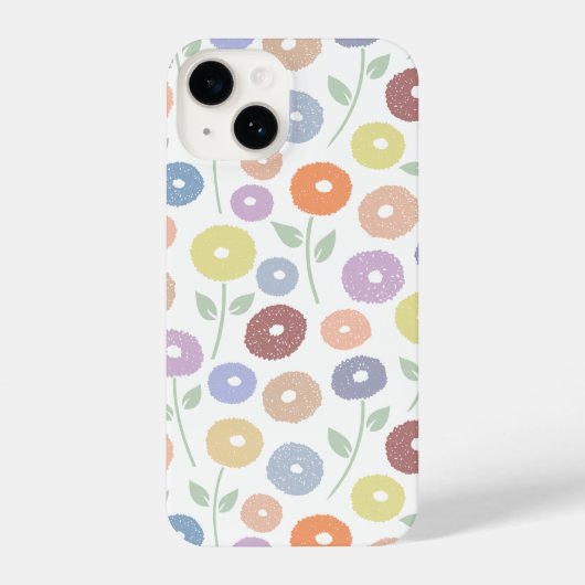 Coque Pour iPhone 14 Fuzzy Flower Rpt Pattern Pastels on White (Verso)