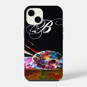 COQUE POUR iPhone 14 GAMME DE COULEURS D'ARTISTE ET PINCEAUX MONOGRAMME