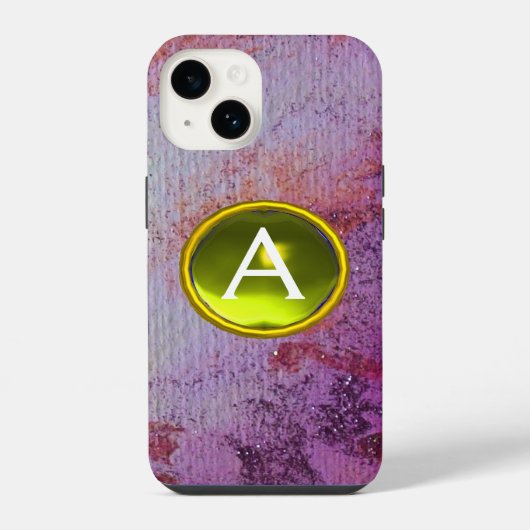 Coque Pour iPhone 14 GEM MONOGRAM ABSTRAIT jaune violet (Verso)