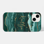 Coque Pour iPhone 14 Géode d'agate turquoise Nom en écriture dorée pail (Verso Horizontal)