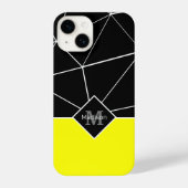 Coque Pour iPhone 14 Géométrie triangulaire noir blanc néon jaune Monog (Verso)