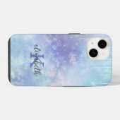 Coque Pour iPhone 14 Glaçons Monogramme Flocons de Neige Bleu Violet Te (Verso Horizontal)