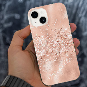 Coque Pour iPhone 14 Glam Coral Pink Foil Confetti