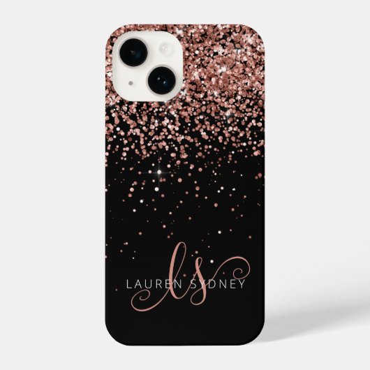 Coque Pour iPhone 14 Glam Rose Gold Parties scintillant Élégant Monogra (Verso)