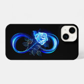 Coque Pour iPhone 14 Glowing infinity with blue rose (Verso Horizontal)