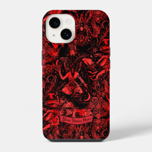 Coque Pour iPhone 14 Goth Baphomet Rouge Diable Satanique Grunge Gothiq