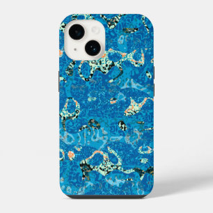 Coque Pour iPhone 14 Graphisme bleu orange noir pointé Abstraction