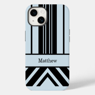 Coque Pour iPhone 14 Gras Gris Noir et Gris clair Chevrons-Votre nom